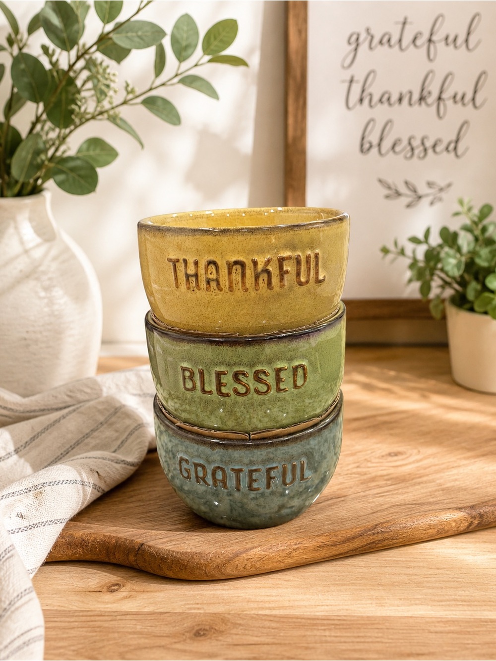 Hallmark Thankful Blessed Grateful Stacking Bowls NWT Fall Decor